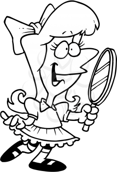 Royalty Free Clipart Image of a Little Girl With a Mirror