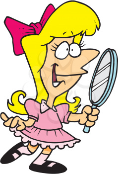 Royalty Free Clipart Image of a Little Girl With a Mirror