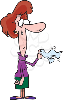 Royalty Free Clipart Image of a Crying Woman Waving a Handkerchief