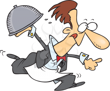Royalty Free Clipart Image of a Running Waiter