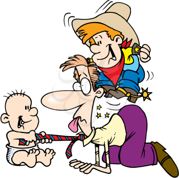 Royalty Free Clipart Image of Children Playing With Their Father