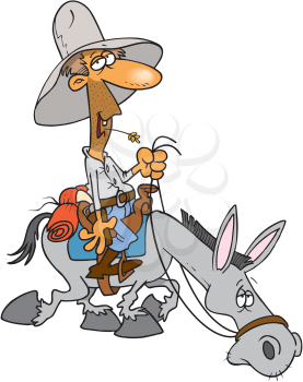 Royalty Free Clipart Image of a Man Riding a Donkey