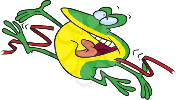 Royalty Free Clipart Image of a Frog Crossing the Finish Line