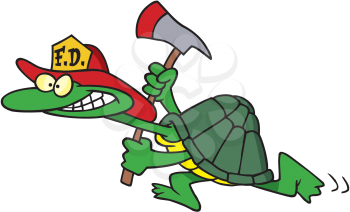 Royalty Free Clipart Image of a Fire Fighting Turtle