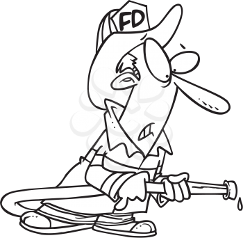 Royalty Free Clipart Image of a Firefighter With a Dry Hose