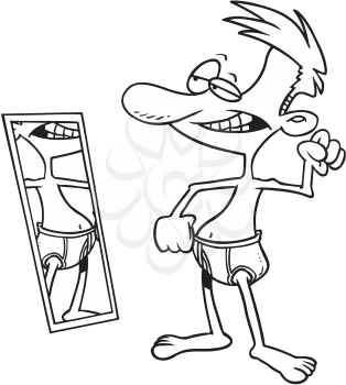 Royalty Free Clipart Image of a Skinny Man Flexing
