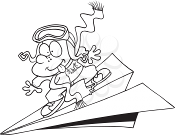 Royalty Free Clipart Image of a Boy Riding a Paper Airplane