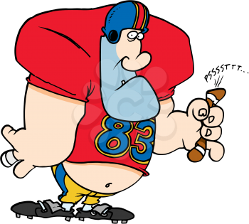 Royalty Free Clipart Image of a Football Player With a Deflated Ball