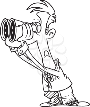 Royalty Free Clipart Image of a Man Looking Through Binoculars