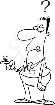 Royalty Free Clipart Image of a Man With a String Around His Finger