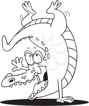 Royalty Free Clipart Image of a Gator Doing a Handstand