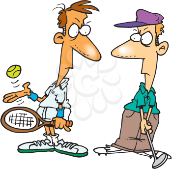 Royalty Free Clipart Image of a Tennis Player and a Golf Player