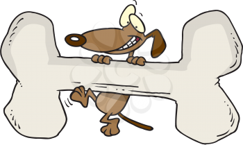 Royalty Free Clipart Image of a Dog With a Big Bone