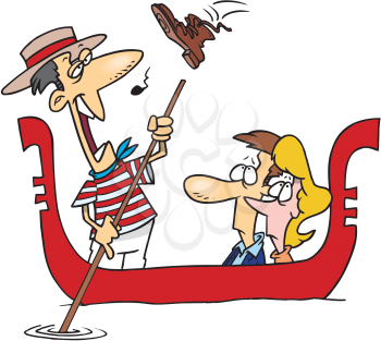 Royalty Free Clipart Image of a Boot Being Thrown at a Gondolier