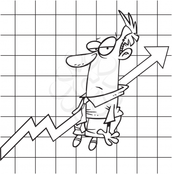 Royalty Free Clipart Image of a Man Shot With a Graph Arrow