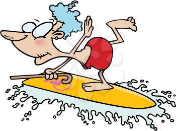 Royalty Free Clipart Image of an Old Lady Surfing