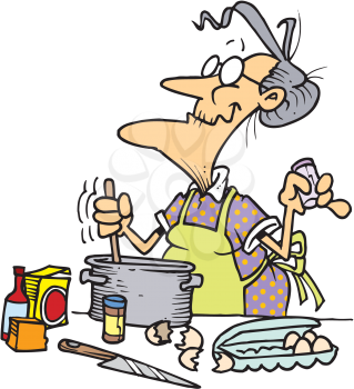 Royalty Free Clipart Image of a Grandmother Cooking