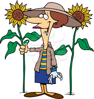 Royalty Free Clipart Image of a Woman With Sunflowers