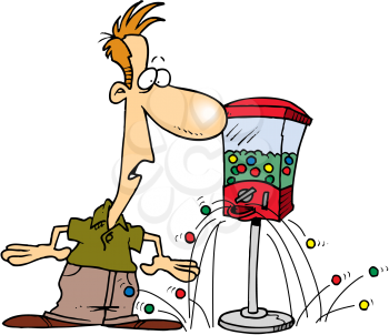 Royalty Free Clipart Image of a Man and a Gumball Machine