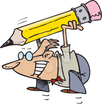 Royalty Free Clipart Image of a Man With a Large Pencil