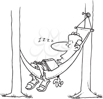 Royalty Free Clipart Image of a Man Sleeping in a Hammock
