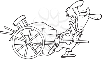 Royalty Free Clipart Image of a Man Pulling a Handcart