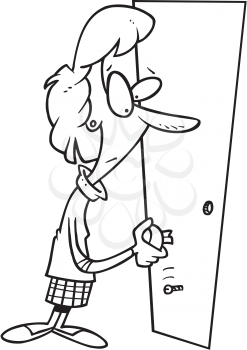 Royalty Free Clipart Image of a Woman With a Broken Door Handle