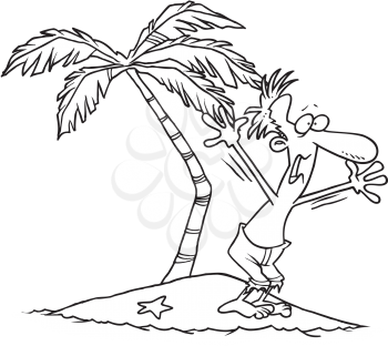 Royalty Free Clipart Image of a Man on a Deserted Island