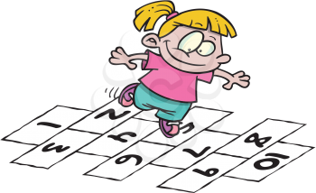 Royalty Free Clipart Image of a Girl Playing a Hopscotch