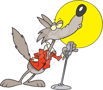 Royalty Free Clipart Image of a Wolf at a Microphone