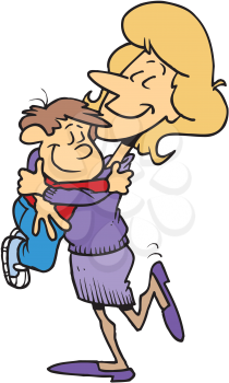 Royalty Free Clipart Image of a Child Hugging His Mother