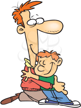 Royalty Free Clipart Image of a Child Hugging a Man