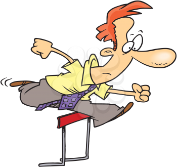 Royalty Free Clipart Image of a Man Jumping Over a Hurdle