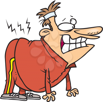 Royalty Free Clipart Image of and Man Exercising and Hurting His Back