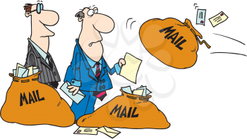 Royalty Free Clipart Image of Mailbags and Two Men