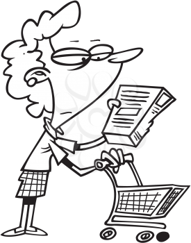 Royalty Free Clipart Image of a Shopper Reading Ingredients