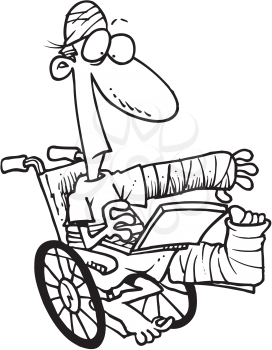 Royalty Free Clipart Image of a Badly Injured Man in a Wheelchair