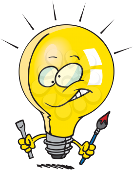 Royalty Free Clipart Image of a Lightbulb With a Tool and Paintbrush