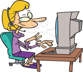 Royalty Free Clipart Image of a Woman at the Computer