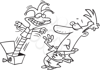 Royalty Free Clipart Image of a Man Frightened by a Jack-in-the-Box