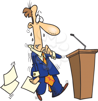 Royalty Free Clipart Image of a Nervous Man Walking to the Podium
