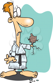 Royalty Free Clipart Image of a Man Doing Karate and Cracking the Wall