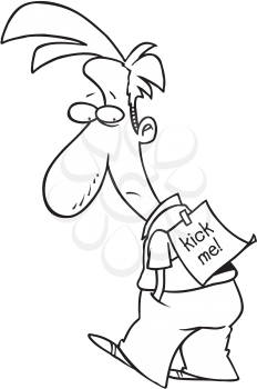 Royalty Free Clipart Image of a Man With a Kick Me Sign on His Back