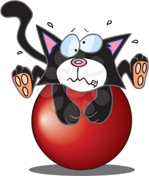 Royalty Free Clipart Image of a Kitten on a Ball