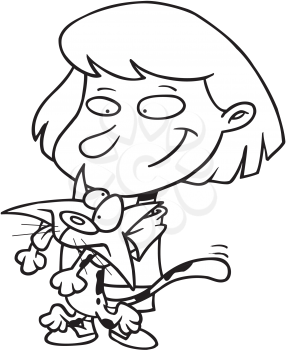 Royalty Free Clipart Image of a Girl With a Kitten