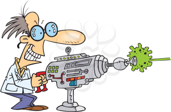Royalty Free Clipart Image of a Man With a Ray Gun