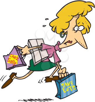Royalty Free Clipart Image of a Woman Running Late