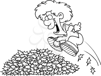 Royalty Free Clipart Image of a Boy Jumping in Leaves