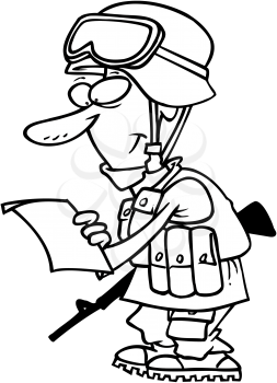 Royalty Free Clipart Image of a Soldier Reading a Letter