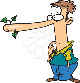 Royalty Free Clipart Image of a Man Whose Nose is Growing Bigger